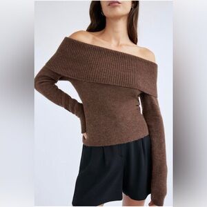 NWT Aritzia Babaton Bustle Sweater - Heather Dark Cocoa / Chocolate Brown